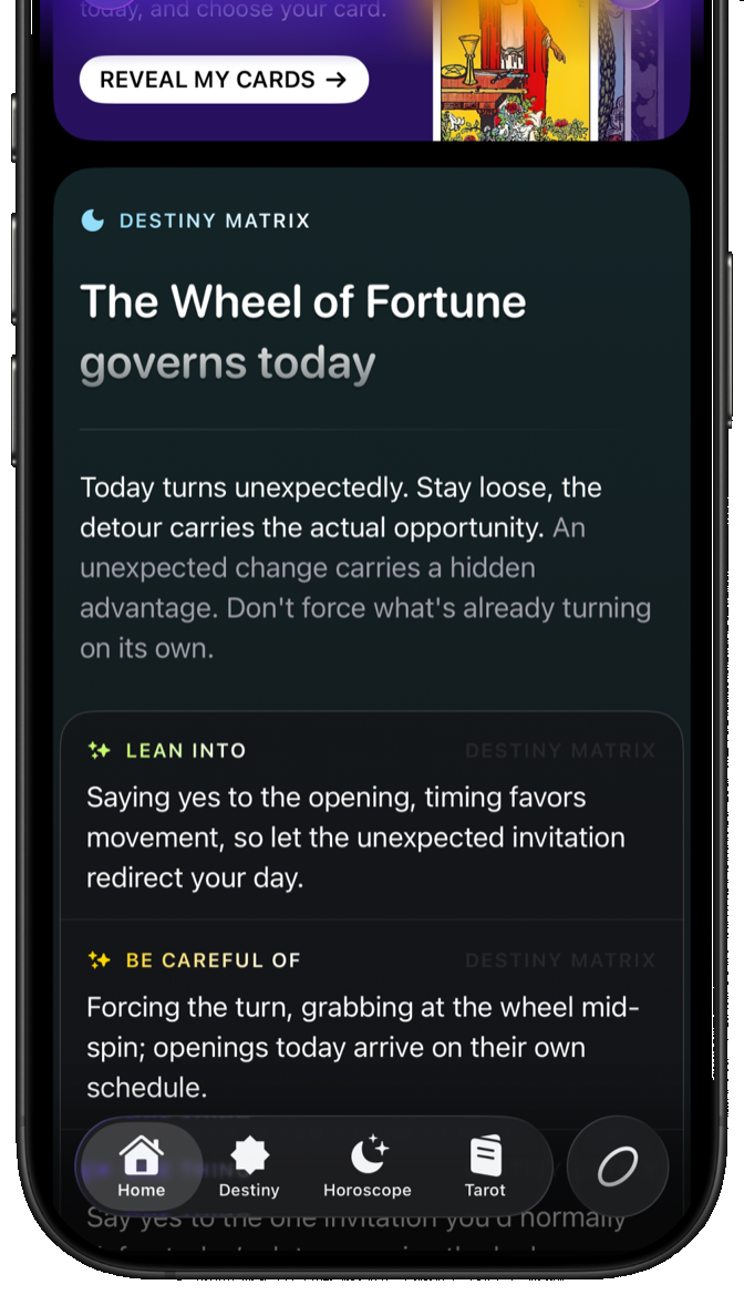 Destiny Matrix reading: The Wheel of Fortune governs today, with what to lean into and be careful of.